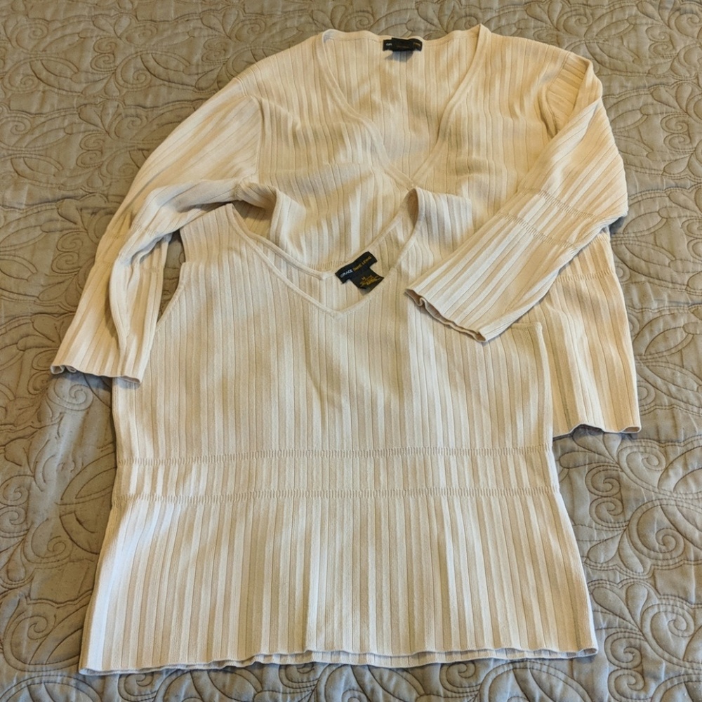 Cream sweater set (Med shirt, large sweater)